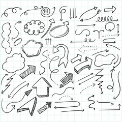 Hand draw geometric doodle arrow and speech bubble set