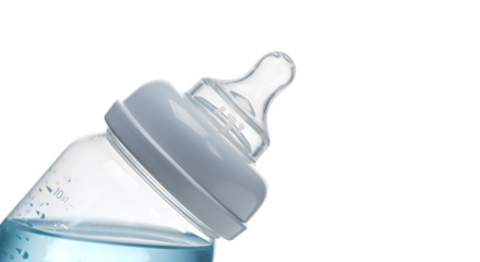 Baby bottle closeup on black showcases clean, minimal style. Lighting is soft, and the product is ready for presentations, posters, or branding.