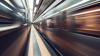Fototapeta premium An abstract urban transit scene with dynamic motion blur and cool metallic tones.