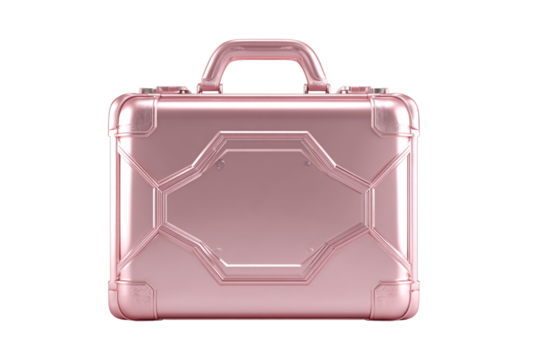 Luxury Pink Briefcase with Geometric Embossed Design, Smooth Finish, Front View, Transparent Background
