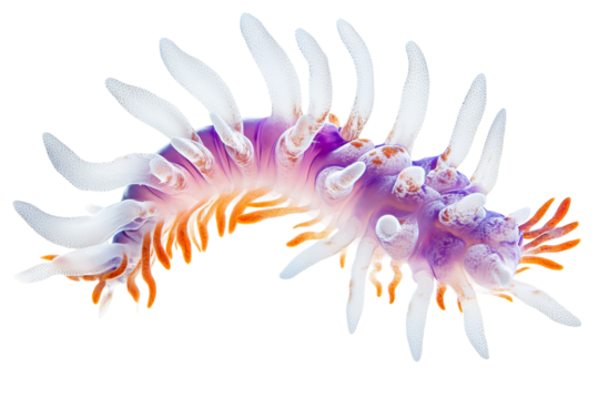 A vibrant marine nudibranch showcasing intricate patterns and colors in shades of purple and orange.