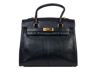 Elegant Leather Handbag with Gold Hardware Isolated on Transparent Background