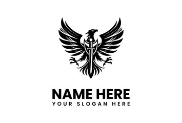 Powerful Eagle Logo with Sword and Shield.