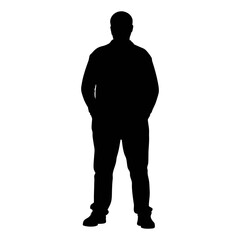 Silhouette of man standing full body vector illustration black and white image design art