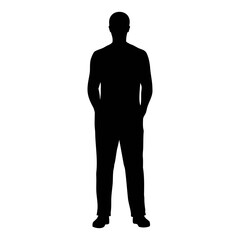 Silhouette of standing man full body vector illustration black and white cutout image art