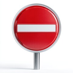Red No Entry Sign Isolated on White Background A 3D Render of a Circular Traffic Sign Indicating Prohibition