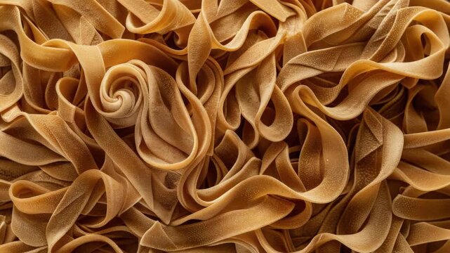A close up of a bunch of noodles. The noodles are brown and are twisted