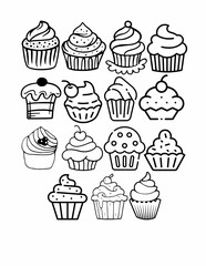 Delightful variety of hand drawn cupcakes perfect for baking celebrations and sweet treats designs.