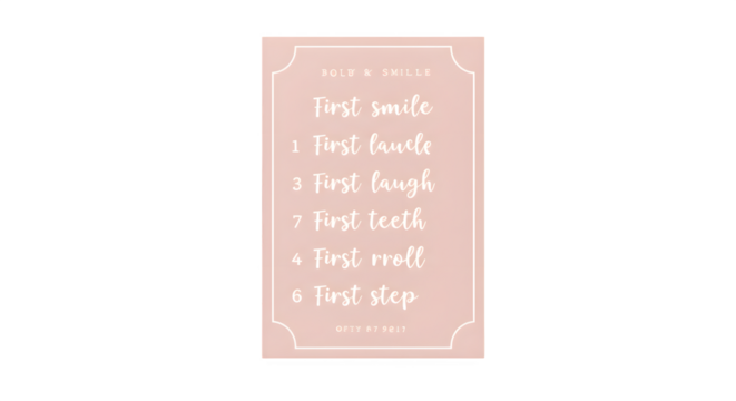 Pink card displays baby milestones in white, designed for parenting blogs, social media, or baby product photography.