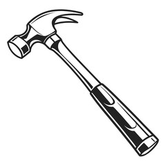 Classic claw hammer tool with metal head and black handle isolated on white background