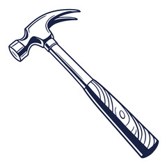 Classic claw hammer tool with wooden handle and metal head isolated on white background