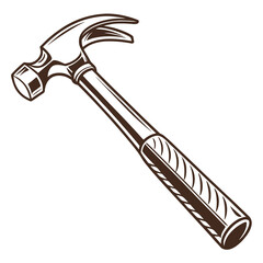Classic claw hammer with a brown outline and white background for construction and diy projects