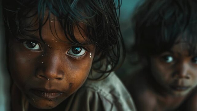Children affected by famine and malnutrition.