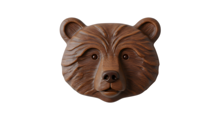 Brown textured wooden bear head shows rustic style on black. Use as branding asset, graphic element, or for animal/wildlife-themed designs and product presentations.