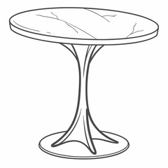 Elegant line art illustration of a modern round marble top dining table with a pedestal base