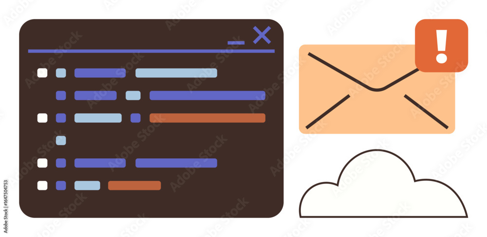 Wall mural email with alert icon beside text-based interface and cloud graphic. ideal for messaging, cloud stor
