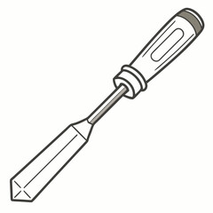 Fototapeta premium Simple cartoon illustration of a wood chisel with a grey handle and metal blade on a white background