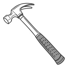 Simple illustration of a claw hammer with a gray textured handle on a white background