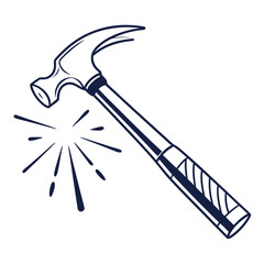 Simple line art illustration of a claw hammer striking with sparks flying