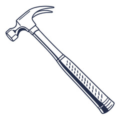 Simple line drawing of a claw hammer with a dark blue outline on a white background