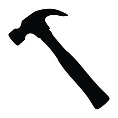 Black silhouette of a claw hammer tool for carpentry construction and home improvement projects