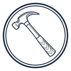 Simple outline drawing of a claw hammer inside a circular frame on a white background