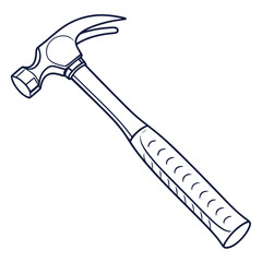 Simple outline drawing of a claw hammer tool on a white background