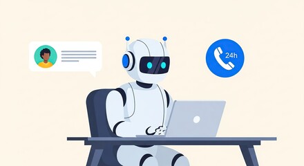 AI Assistant and Customer Service: This vibrant illustration portrays an AI assistant efficiently managing customer service tasks with modern technology, showcasing the power of innovation.
