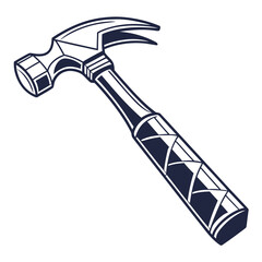 Stylized graphic illustration of a claw hammer tool with a dark blue outline on a white background