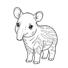 Fototapeta premium Baby Tapir Outline: An adorable baby tapir, a creature of the tropical forests, is depicted in a detailed black and white line drawing.