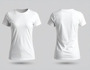 White women’s fitted t-shirt mockup, front and back view, isolated on neutral background