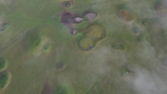 Lunar landscape over a karst field in Bashkiria, Russia in summer