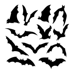 Naklejka premium set of flying bat silhouettes