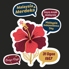 Malaysia Merdeka Planner Sticker Set - Hand-Drawn Text and Hibiscus Design