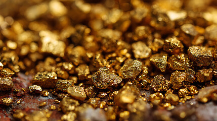 A close-up shot of a pile of gleaming gold nuggets, the product of hard work by seasoned prospectors (2)