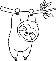 Obraz premium Cute Sloth Outline Cartoon PNG Transparent.