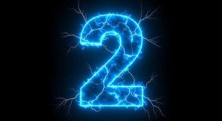 Electric Blue Number Two with Lightning Effect on Dark Background