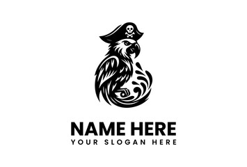 Striking Black and White Eagle Pirate Logo with Skull and Crossbones Hat.