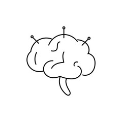 Simplified vector brain with three neural points, linear style for AI, cybernetics, and innovative designs.