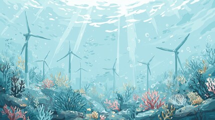 Fototapeta premium PASTELOWA ILUSTRACJA TURBIN PŁYWOWYCH W STYLU FLAT DESIGN