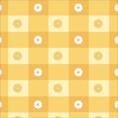 Yellow Gingham Plaid Tartan with Daisy Flower Seamless Pattern 