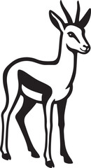 Gazelle standing black and white illustration, Antelope gazelle silhouette black and white