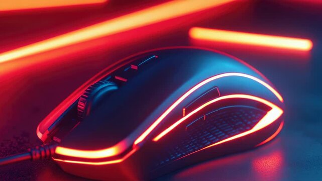 A sleek, modern gaming mouse with LED lights that can be customized to emit a red neon glow. Perfect for immersive gaming sessions in low-light environments.