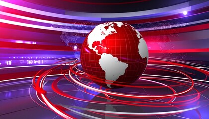Dynamic global news broadcast background with spinning earth and futuristic light streaks