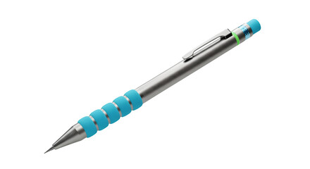 Naklejka premium Metallic Pencil with Blue Rubber Grip on Black. This product shot is good for stationery, branding, or educational material.