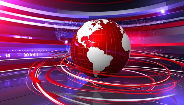 Dynamic global news broadcast background with spinning earth and futuristic light streaks