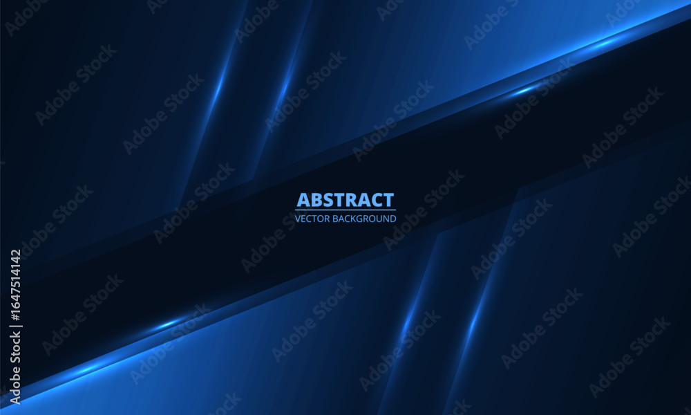 Wall mural dark blue abstract background with geometric dynamic glowing diagonal lines. vector abstract backgro