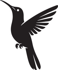 Hummingbird in flight black silhouette vector, Flying hummingbird animal graphic black and white