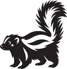 Skunk silhouette facing left with tail up black, Black and white skunk animal artwork