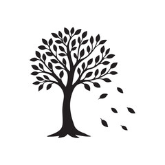 Fototapeta premium Black Silhouette Tree with Falling Leaves Graphic Illustration for Autumn Season Vector Design.